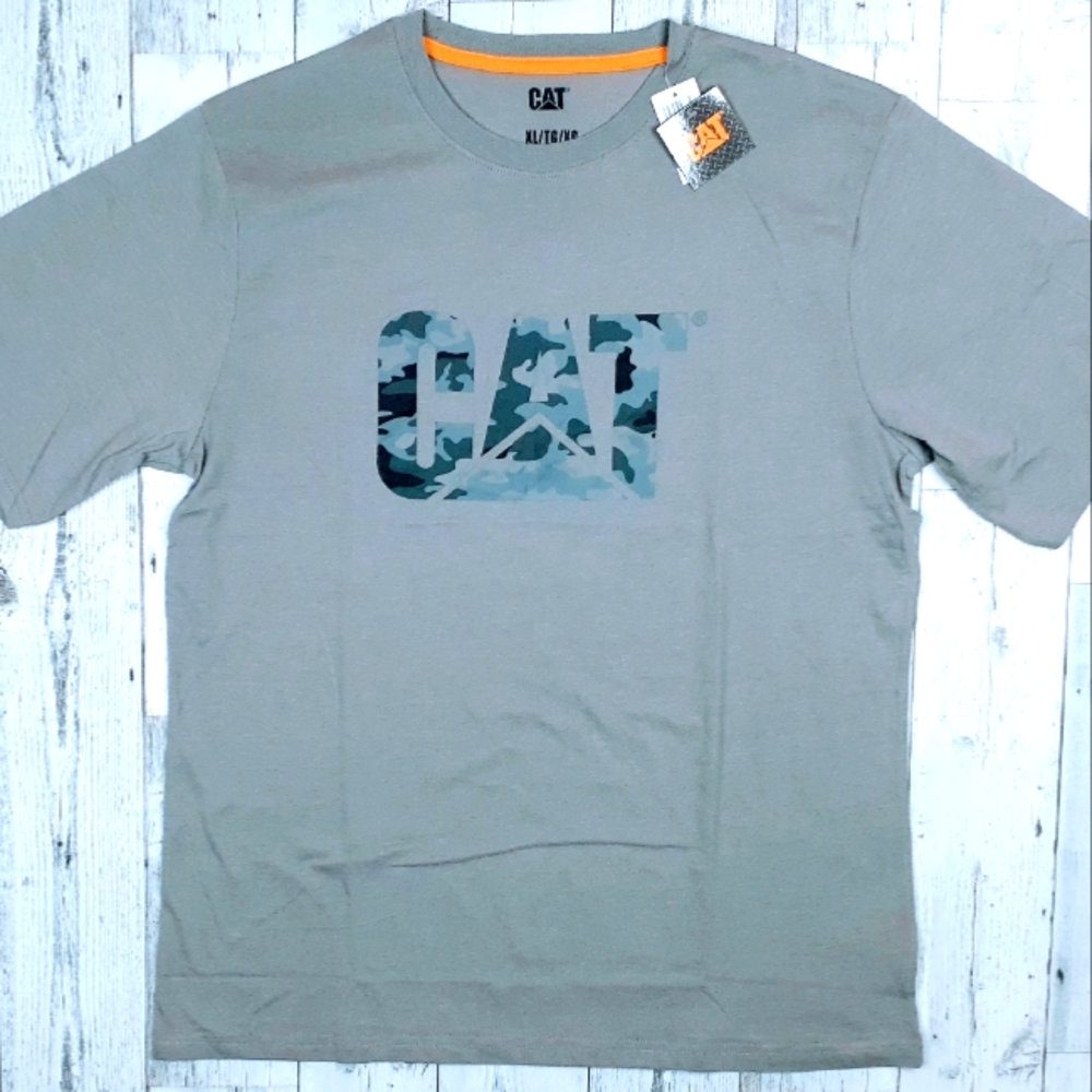 NEW Caterpillar CAT Trademark Camo Logo Gray Men's XL Graphic Tee Shirt T-shirt